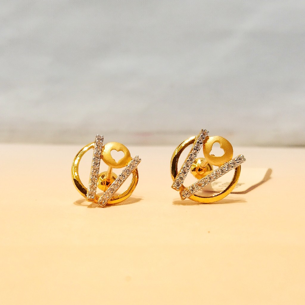 Gold 916 Hallmark Round Shphe Heart Earrings For Women