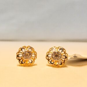 Gold 18C Flower Design Rodium Polish Earrings