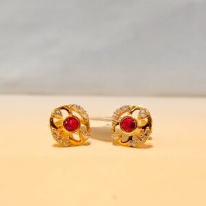 Gold 18C  Diamond Classic Design Rad Stone Earrings