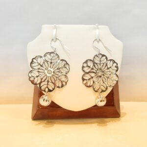 925 Sterling Silver Fancy Flower Cutout Drop Earrings