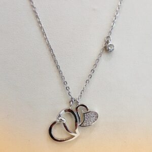 925 Sterling Silver Dual Heart Classic Pendant Necklace