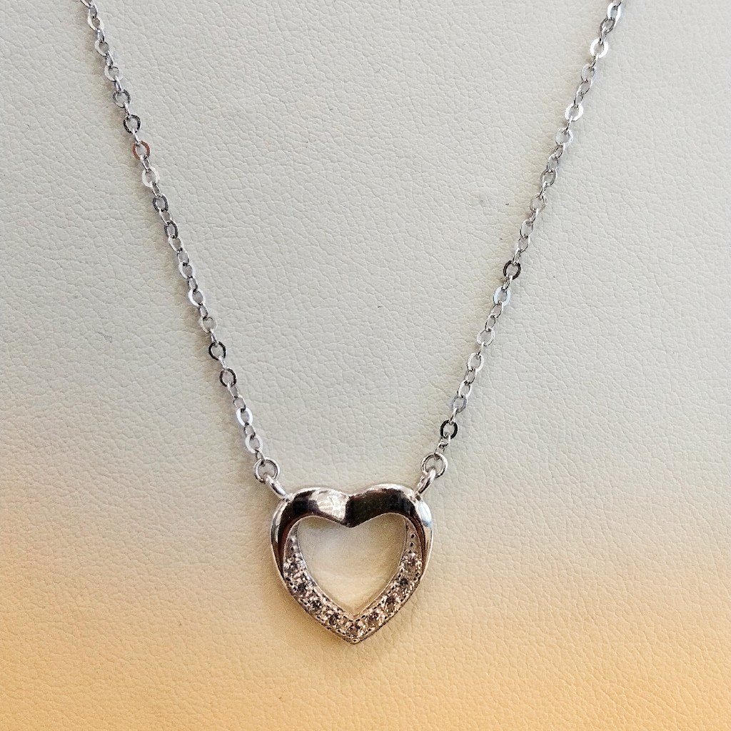 925 Sterling Silver Diamond Heart Pendant Necklace - Image 2