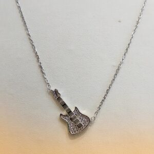 925 Sterling Silver Music Charm Guitar Pendant Necklace For Women
