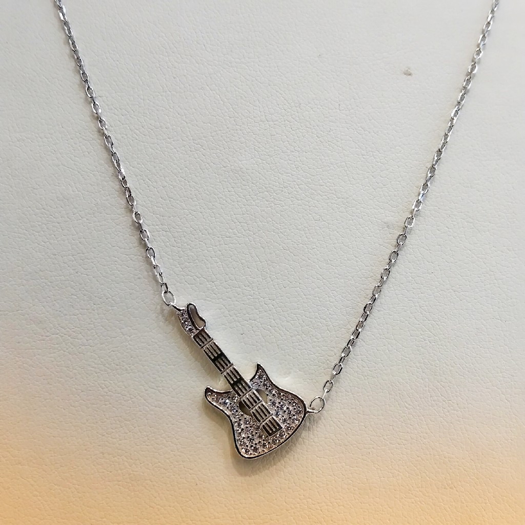 925 Sterling Silver Music Charm Guitar Pendant Necklace For Women - Image 2