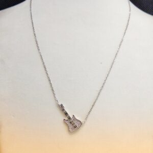 925 Sterling Silver Music Charm Guitar Pendant Necklace For Women