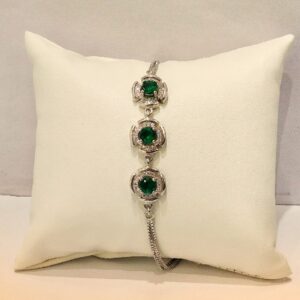 925 sterling silver green stone flower design ladies bracelet