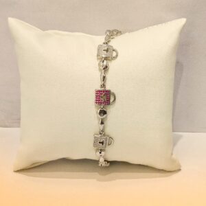 Netaya Party Wear Sterling Silver White Sapphire Lock Bracelet