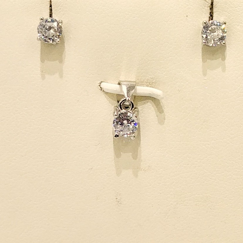925 Sterling Silver Round Shape Solitaire Pendant Set