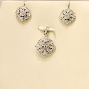 Sterling Silver Cubic Zirconia Halo Pendant Necklace Jewelry Set