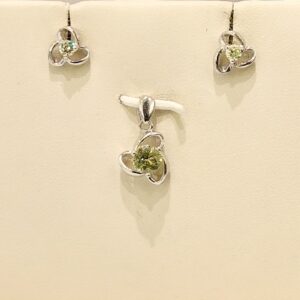 925 Sterling Silver Yellow Stone Flower Pendant Set
