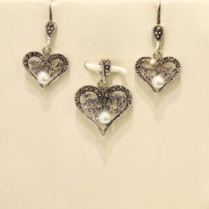 925 Sterling Silver Pearl Heart Pendant Set