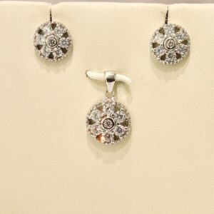 Sterling Silver Cubic Zirconia Halo Pendant Necklace And Stud Earrings