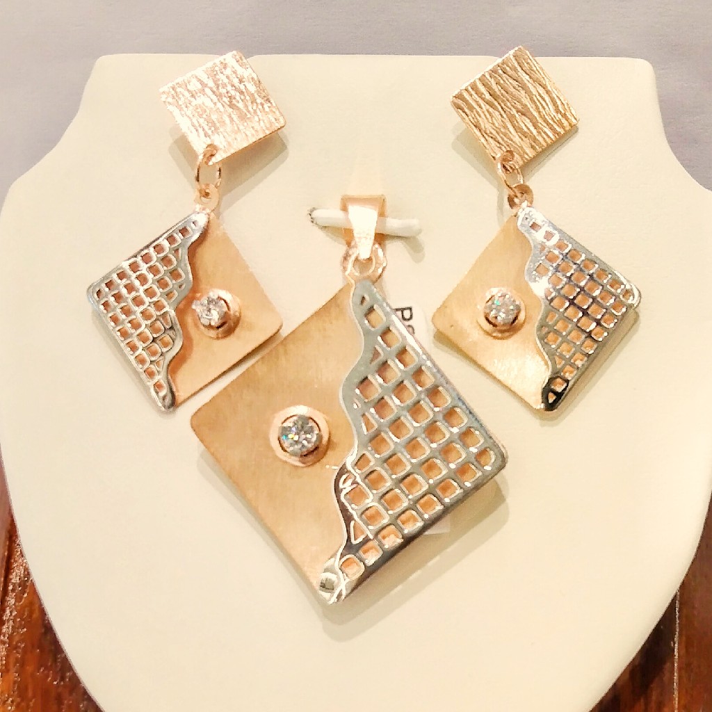 925 Sterling Silver Rose Gold Polish Italian Pendant Set