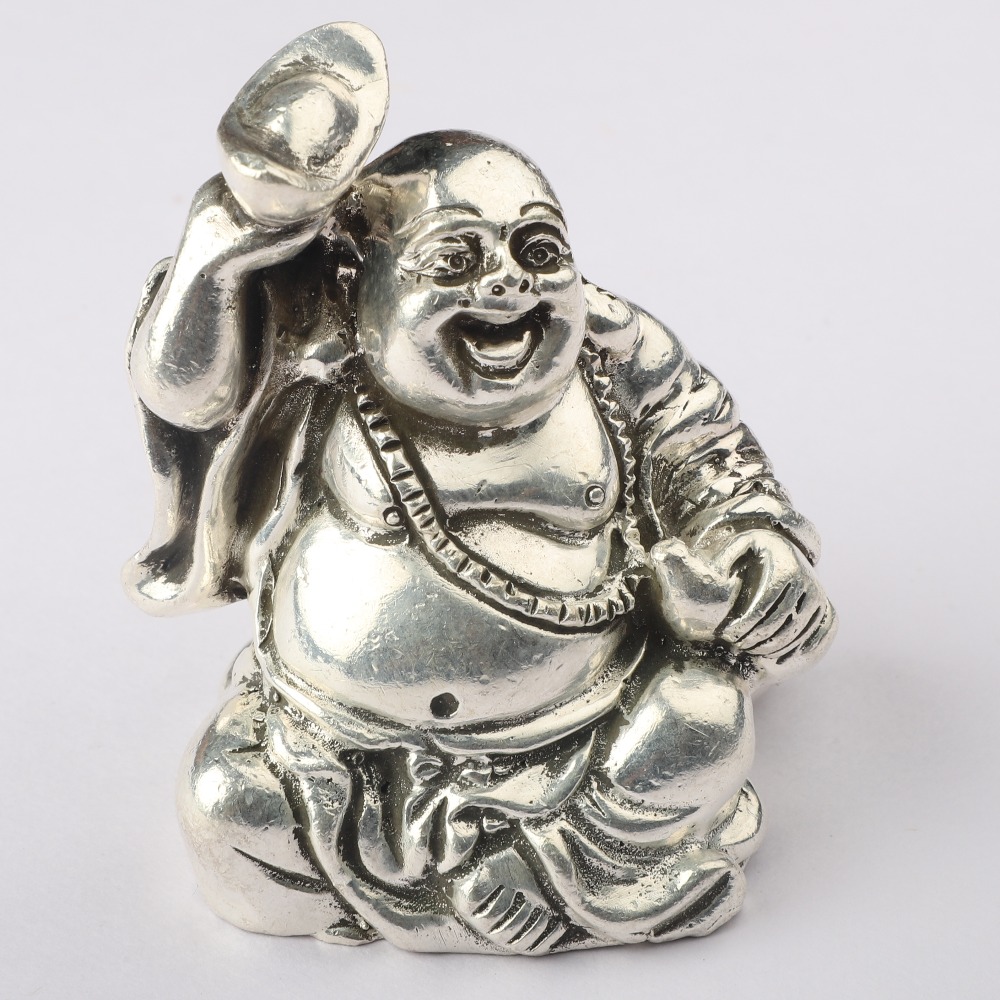Pure Silver laughing Buddha Idol In High Antique Finishing PJ-009