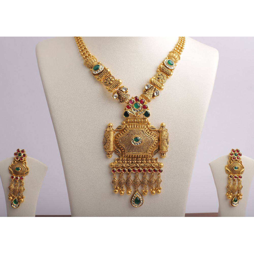 916 Gold Kundan Long Necklace Set PJ-18 - Image 3