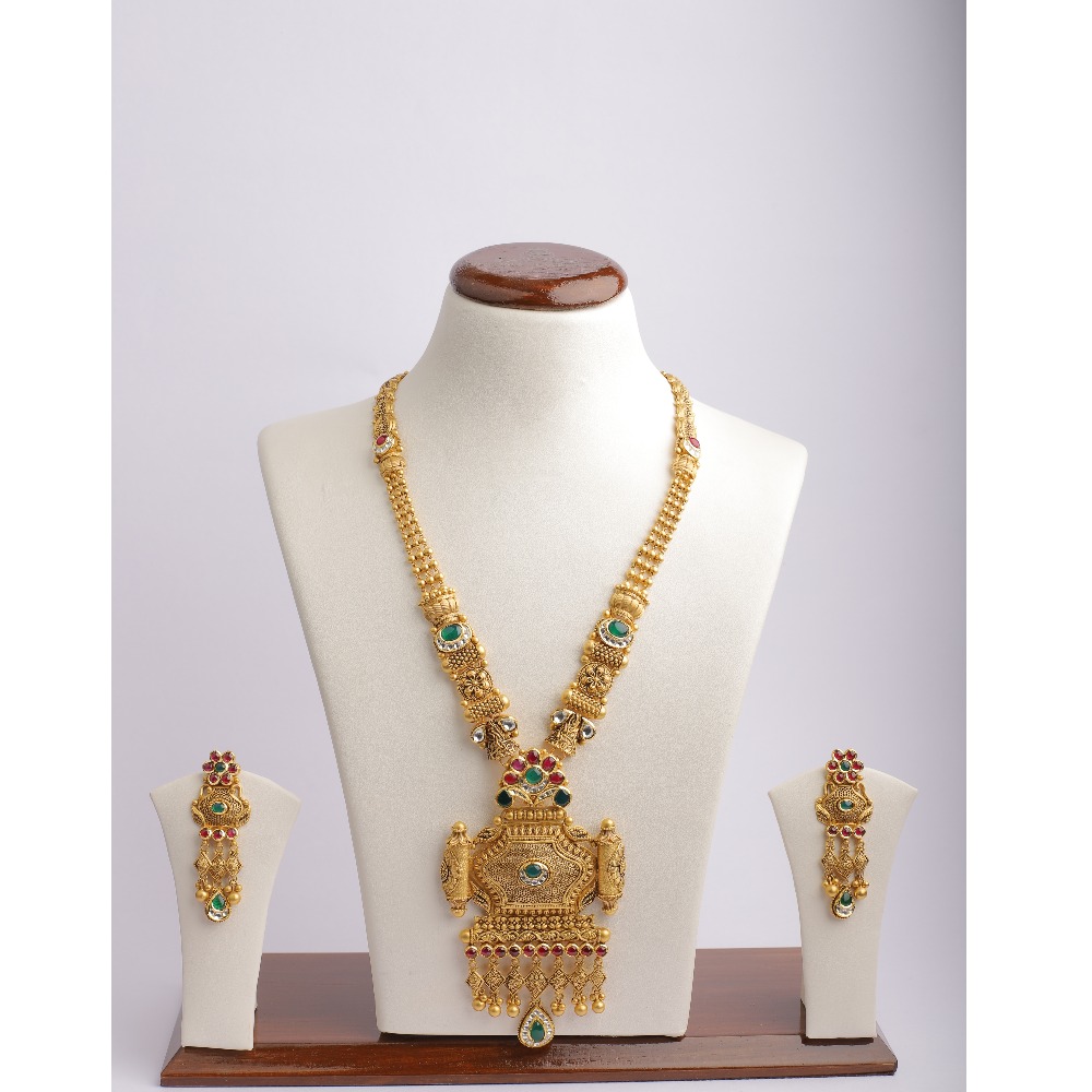 916 Gold Kundan Long Necklace Set PJ-18 - Image 2