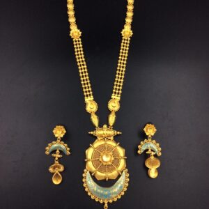 916 gold meenakari pendant henging long necklace set