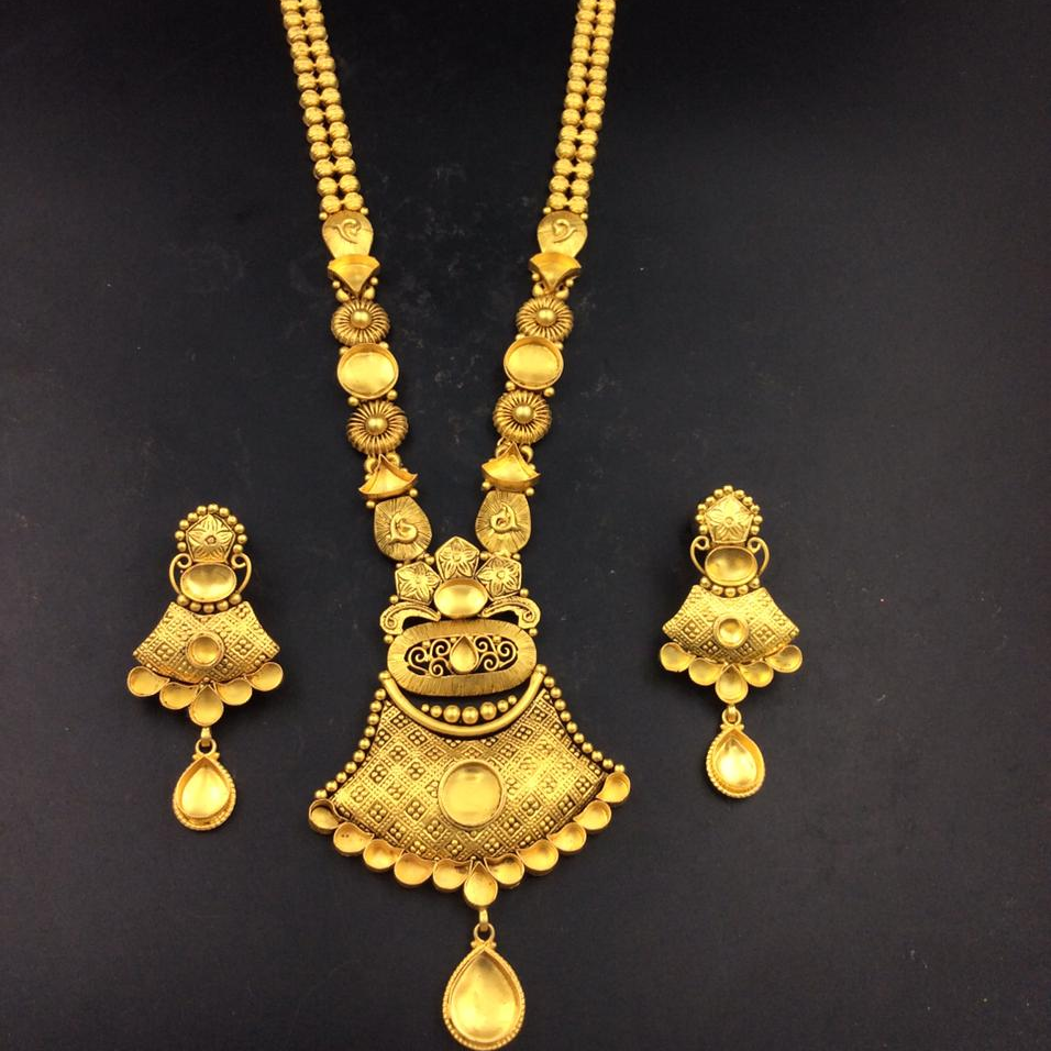 22k gold antique oxidised long necklace set