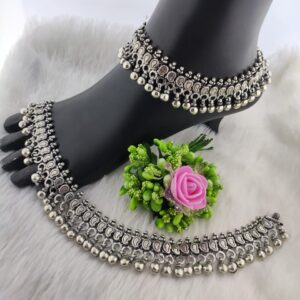 Silver Ladies Antique Oxidised Payals