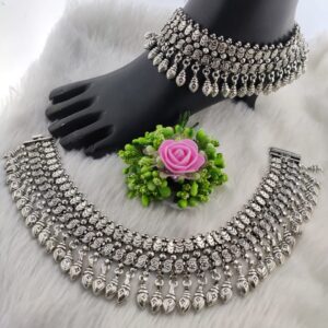 Silver Ladies Antique Oxidised Payals