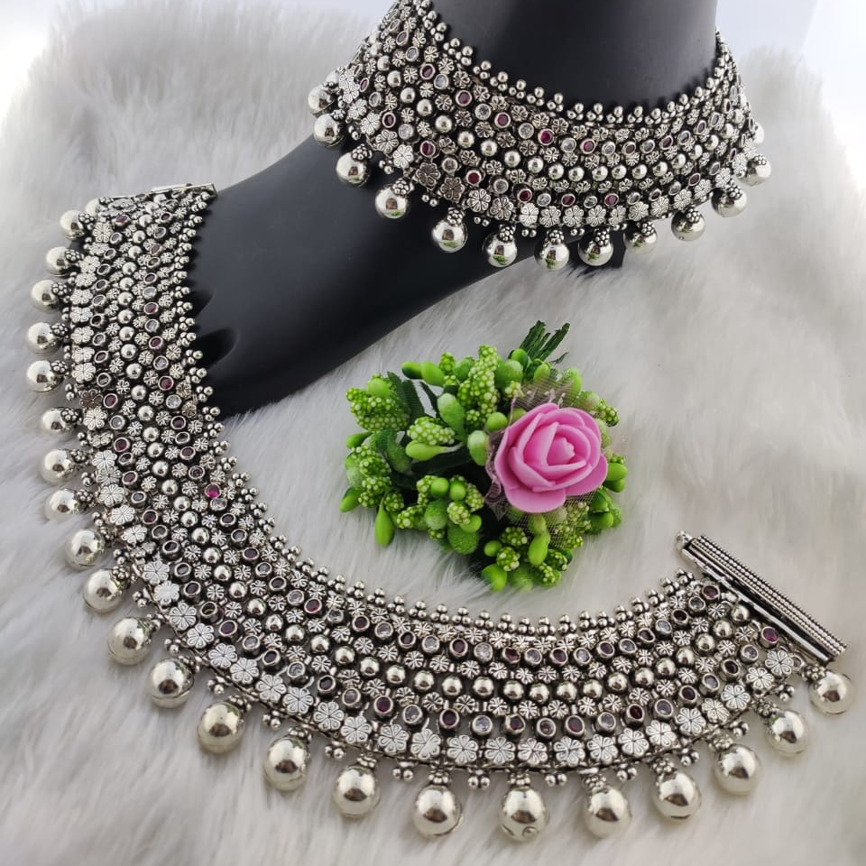 Silver Antique Ghughri Ladies Payal - Image 7