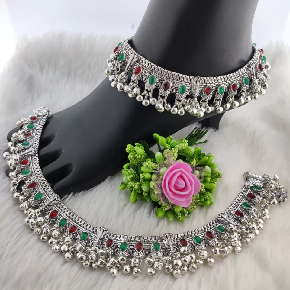 Silver designer antique oxidized payal - Image 2