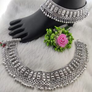 Silver designer antique oxidized payal
