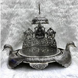 Hallmarked Silver GajLaxmi Singhasan on Swan Platform