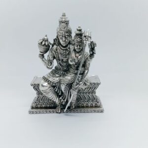 Pure silver idol of shiv parwati in antique polish