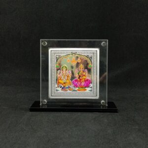 Hallmarked silver designer coin of laxmi ganesh in color printing