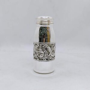 Hallmarked silver bottle in fine antique centre floral design carving