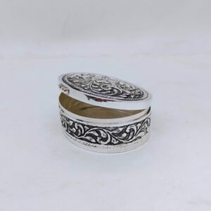 Real silver box for gifting in antique oval shape in fine carvings