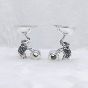 Real silver deepak with elephant base in antique finishing