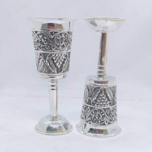 Stylish real silver wine glasses in fine antique carvings by puran