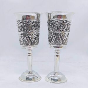 Stylish real silver wine glasses in fine antique carvings by puran