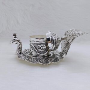 Hallmarked silver peacock shaped kumkum dibbi by puran