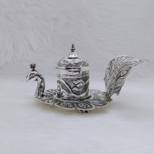 Hallmarked silver peacock shaped kumkum dibbi by puran