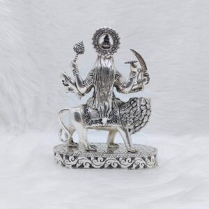 Hallmarked silver sherawali mata idol in high antique finishing