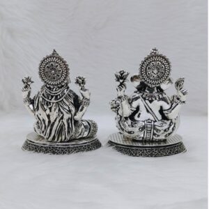 Sterling silver laxmi ganesh idol in high antique fine work