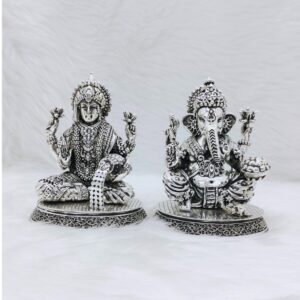 Sterling silver laxmi ganesh idol in high antique fine work