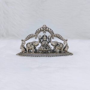 Pure silver laxmi ji with elephant idol in high antique fine work