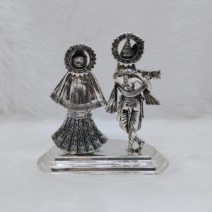 Sterling silver radha krishna idol in high antique finishing