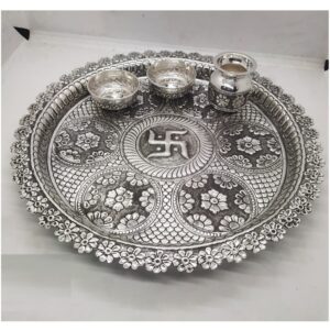 puran hallmarked silver antique aarta thali set in floral motif