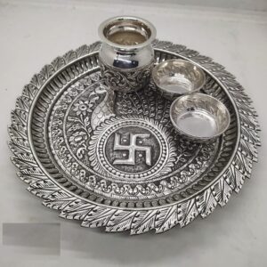 peacock motif aarta thal set in hallmark silver by puran