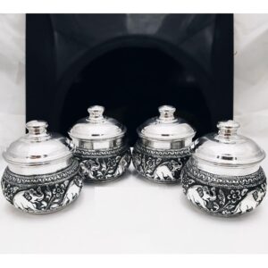 puran pure silver antique elephant motifs bharni set.