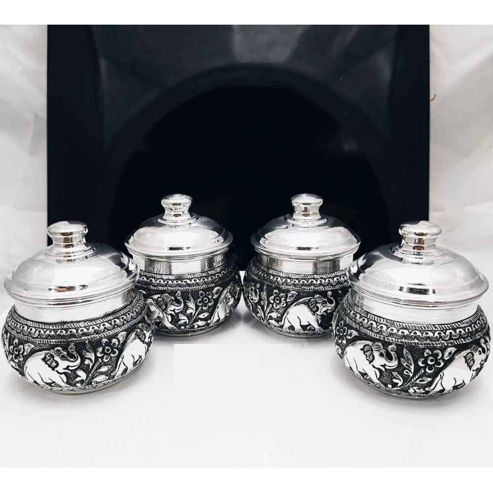 puran pure silver antique elephant motifs bharni set.