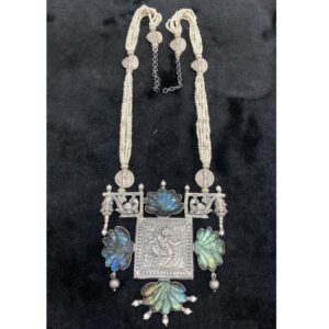 Pure Silver Temple Long OTP Set With Real Gems By Puran