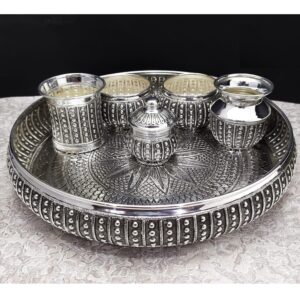 925 Pure Silver Antique Pooja Thali Set