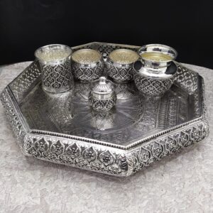 925 Pure Silver Antique Pooja Thali Set