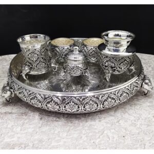 925 Pure Silver Antique Pooja Thali Set